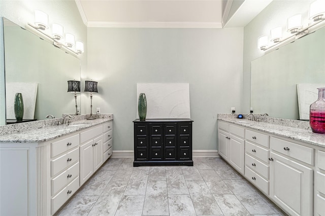 bathroom with vanity and crown molding