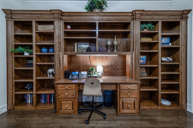 office area with dark hardwood / wood-style flooring