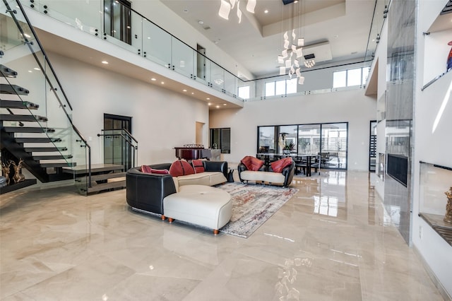 living room with a fireplace