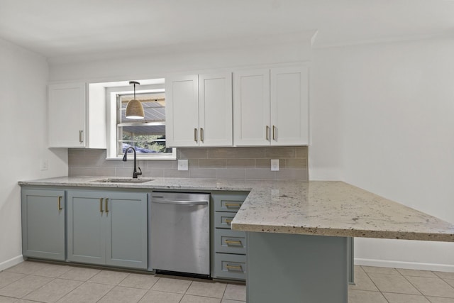 kitchen with sink, white cabinets, decorative backsplash, and dishwasher