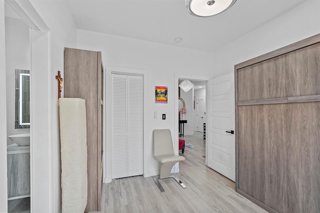 bedroom featuring a closet and light wood-type flooring