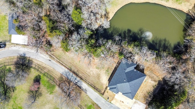 aerial view featuring a water view