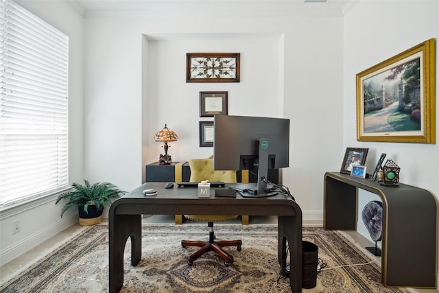 office space featuring ornamental molding