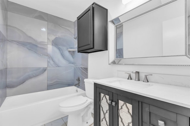 full bathroom featuring vanity, toilet, marble finish floor, and shower / bathtub combination