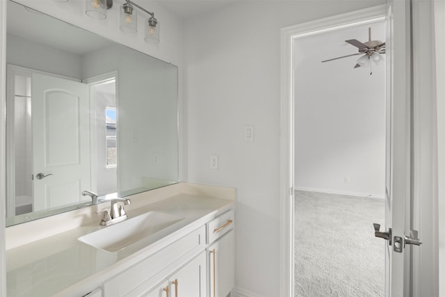 bathroom featuring vanity and ceiling fan