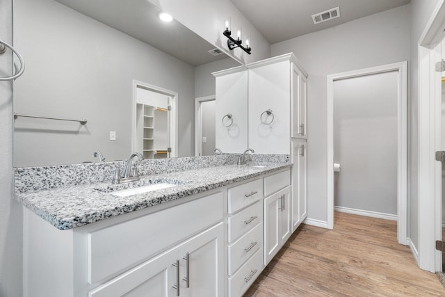 bathroom featuring hardwood / wood-style flooring and vanity