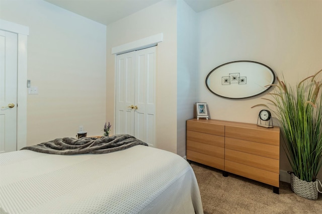 bedroom featuring carpet flooring and a closet