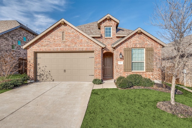 view of front property featuring a garage and a front yard