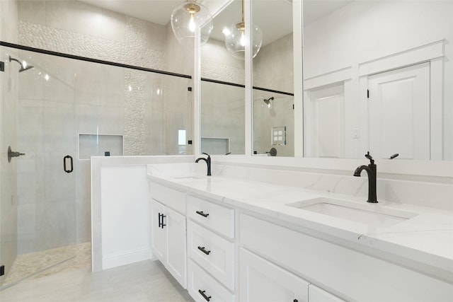 bathroom featuring vanity and walk in shower