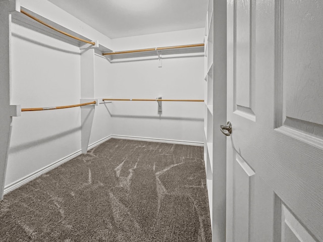 spacious closet featuring dark colored carpet