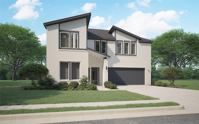 view of front of home featuring a garage and a front lawn