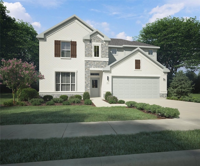 view of front of home featuring a garage and a front yard