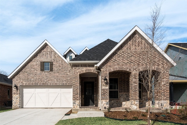 view of front of house featuring central AC and a garage