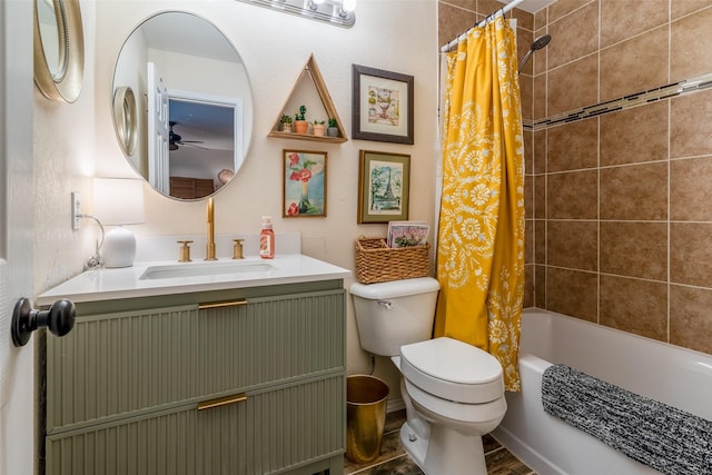 full bathroom with vanity, toilet, and shower / tub combo