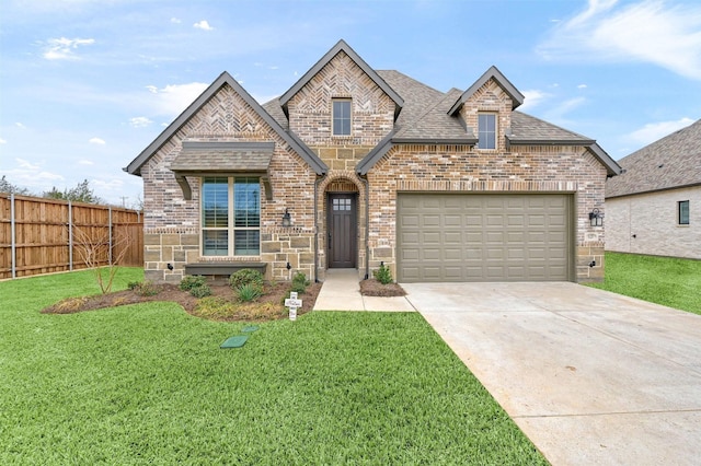 view of front facade featuring a garage and a front lawn