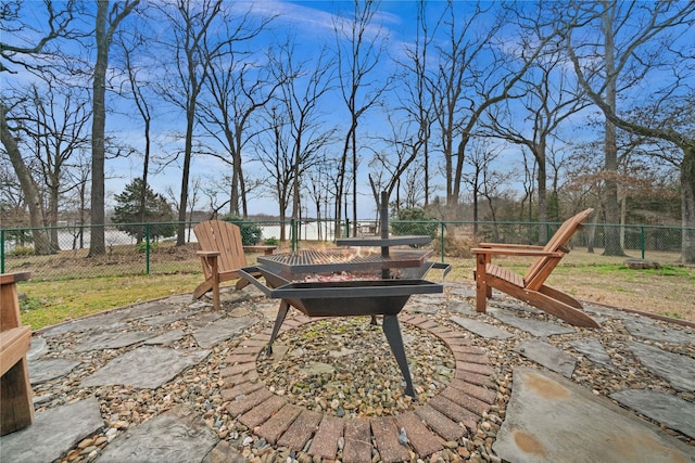 view of patio / terrace featuring a fire pit