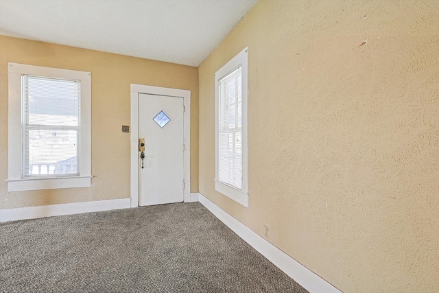 view of carpeted foyer entrance