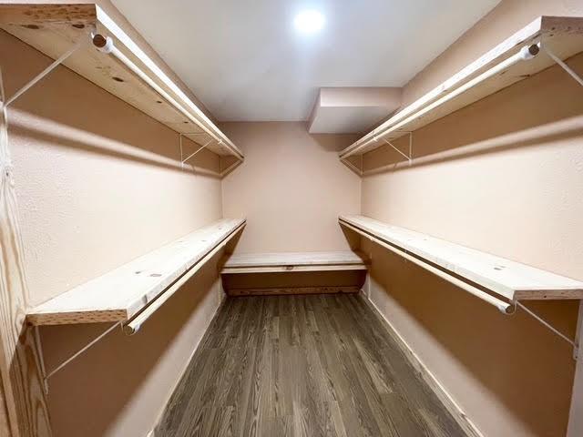 spacious closet featuring dark hardwood / wood-style floors