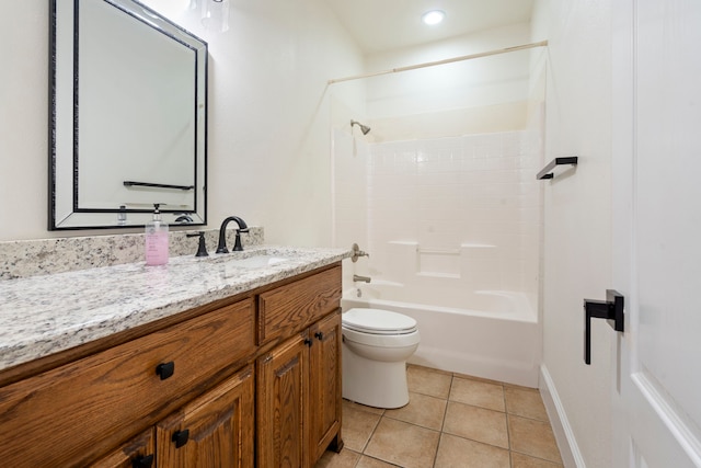 full bathroom featuring tile patterned flooring, vanity, shower / bath combination, and toilet