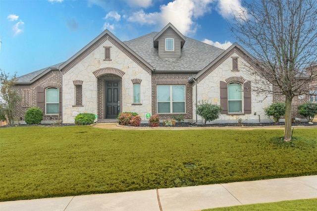 french provincial home featuring a front yard