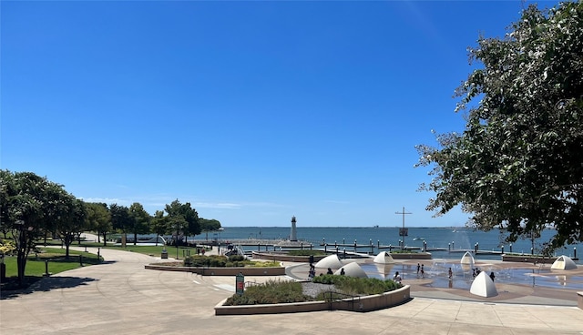 view of community featuring a water view