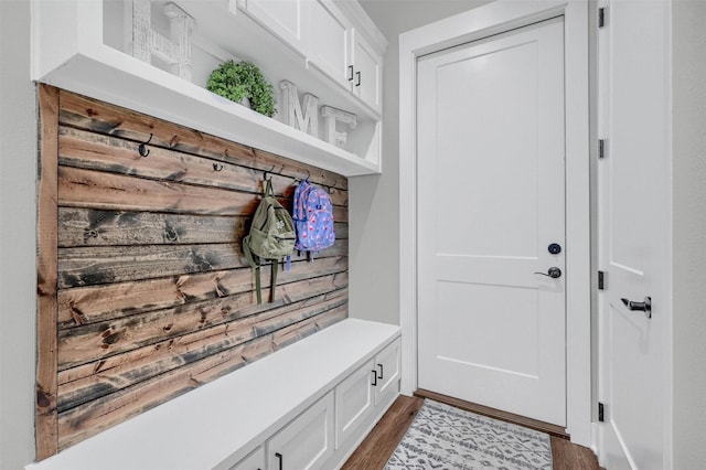 mudroom with dark hardwood / wood-style flooring