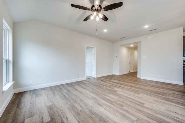 102 Walnut St, Whitesboro, TX 76273 - empty room with a ceiling fan, light wood-style floors, recessed lighting, and baseboards
