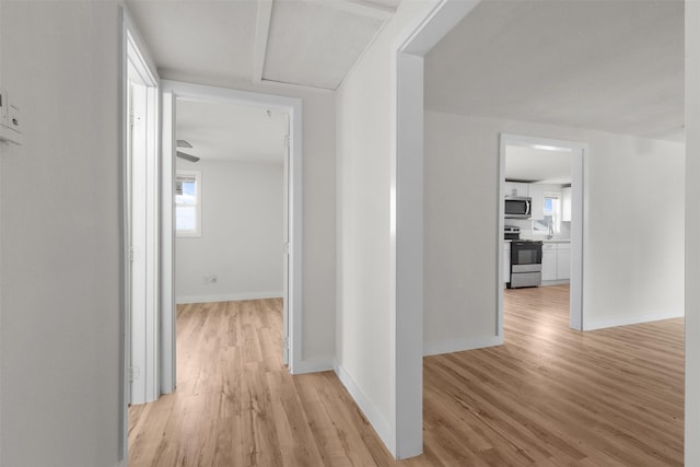 hallway featuring plenty of natural light and light hardwood / wood-style flooring