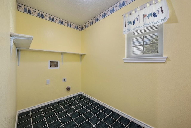 washroom with tile patterned flooring, electric dryer hookup, washer hookup, and a textured ceiling