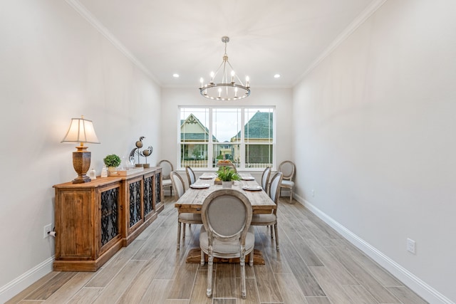 dining area featuring crown molding and a chandelier