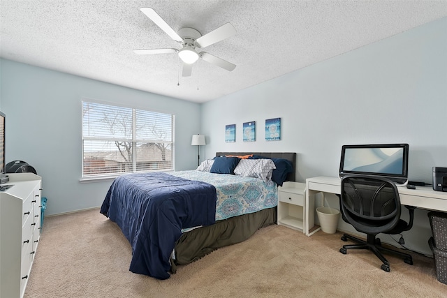 728 Oriole Dr, Saginaw, TX 76131 - bedroom with light carpet, a textured ceiling, and a ceiling fan