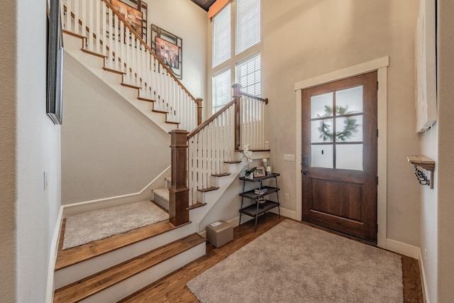 foyer featuring hardwood / wood-style floors and a high ceiling