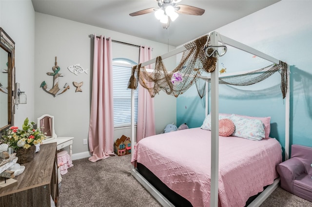 bedroom with carpet floors and ceiling fan