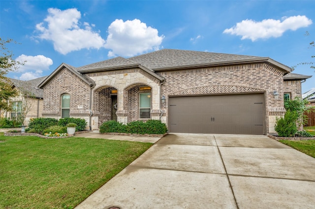 view of front facade featuring a garage and a front yard