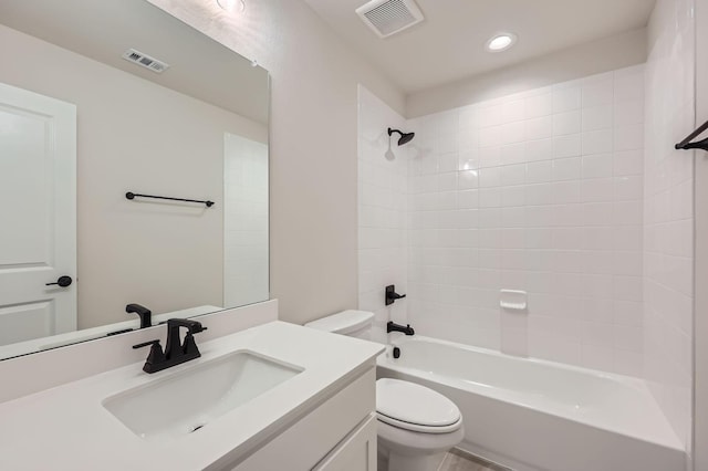 4405 Tower Bluff Rd, Midlothian, TX 76065 - bathroom with toilet, vanity, shower / bath combination, and recessed lighting