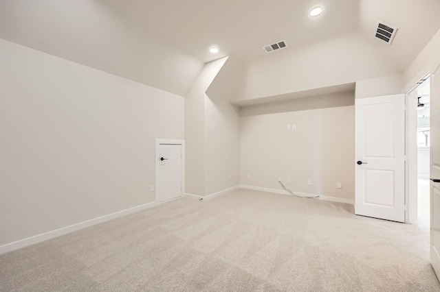 4405 Tower Bluff Rd, Midlothian, TX 76065 - additional living space featuring vaulted ceiling, light carpet, baseboards, and recessed lighting
