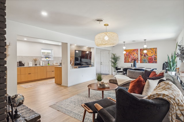 living room with light wood-type flooring