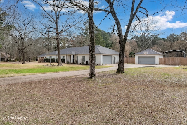 10571 Pineview Cir, Keithville, LA 71047 - ranch-style home featuring a front lawn, fence, driveway, and a carport