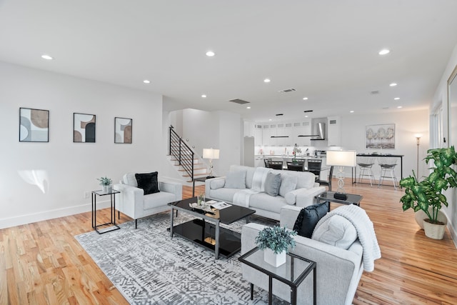 living room with light wood-type flooring