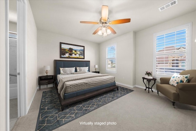 9525 Crestview Dr, Denton, TX 76207 - carpeted bedroom featuring baseboards and ceiling fan