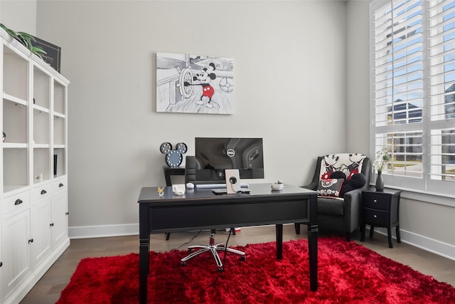 office space with dark hardwood / wood-style flooring