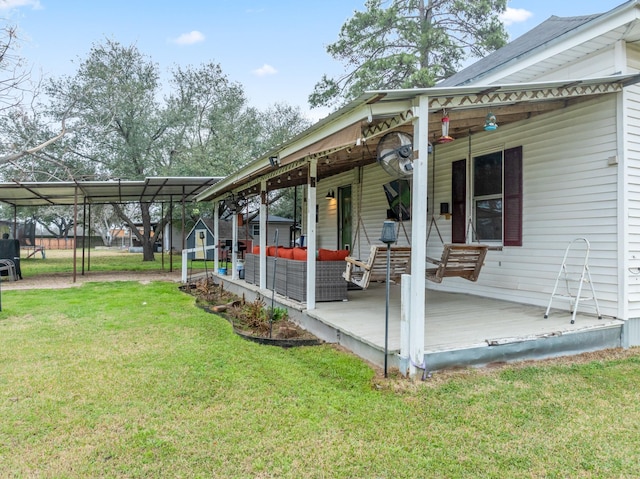 view of patio with an outdoor hangout area and a deck