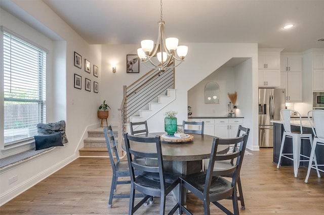 517 Ramon St, Burleson, TX 76028 - dining room with light wood-type flooring, stairs, plenty of natural light, and recessed lighting