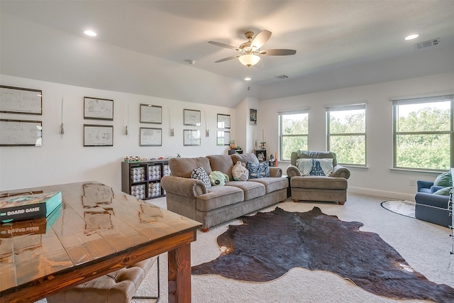 517 Ramon St, Burleson, TX 76028 - carpeted living area with a ceiling fan and recessed lighting