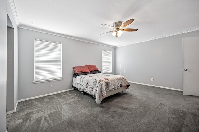 7316 Martha Ln, Fort Worth, TX 76112 - carpeted bedroom with crown molding, baseboards, and a ceiling fan