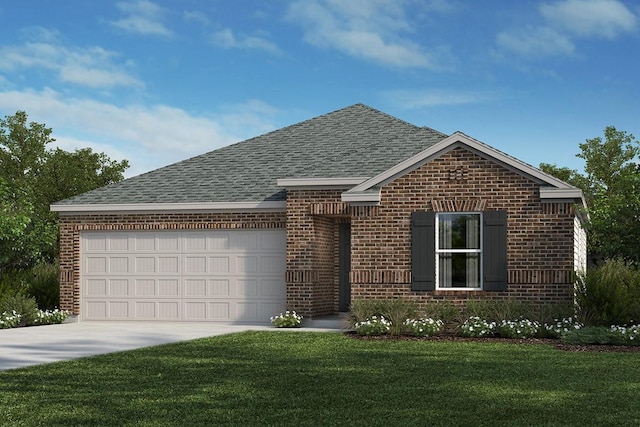 view of front facade featuring a front yard and a garage