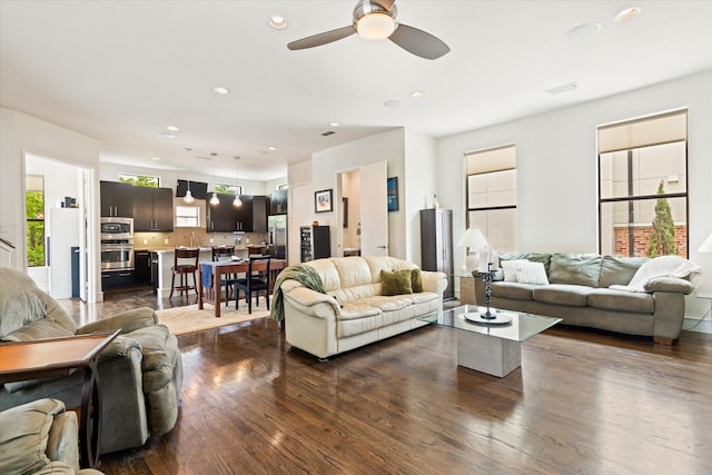 2123 Albany St, Dallas, TX 75201 - living room with ceiling fan and dark hardwood / wood-style flooring