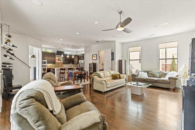 2123 Albany St, Dallas, TX 75201 - living room featuring ceiling fan and hardwood / wood-style floors