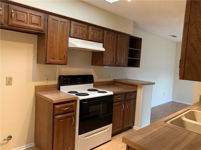 kitchen featuring sink, range with electric cooktop, and dark brown cabinetry