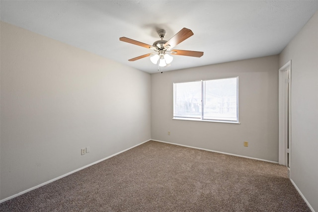 spare room with ceiling fan and carpet flooring